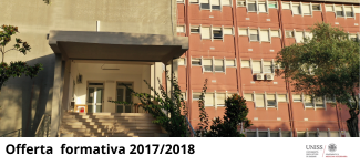 Scorcio dell’ingresso al Dipartimento di Medicina Veterinaria dell’Università degli Studi di Sassari e testo “Offerta formativa 2017/2018” in primo piano
