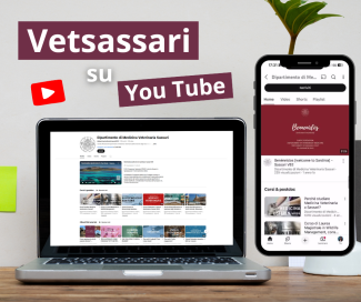 Canale YouTube del Dipartimento di Medicina Veterinaria di Sassari (Vetsassari) visualizzato su laptop e smartphone