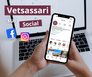 Profilo Instagram ufficiale di Vetsassari visualizzato su smartphone, con loghi Facebook e Instagram